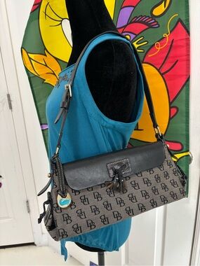 Vintage Dooney & Bourke DB Monogram Canvas Leather Shoulder Bag Tassel Purse